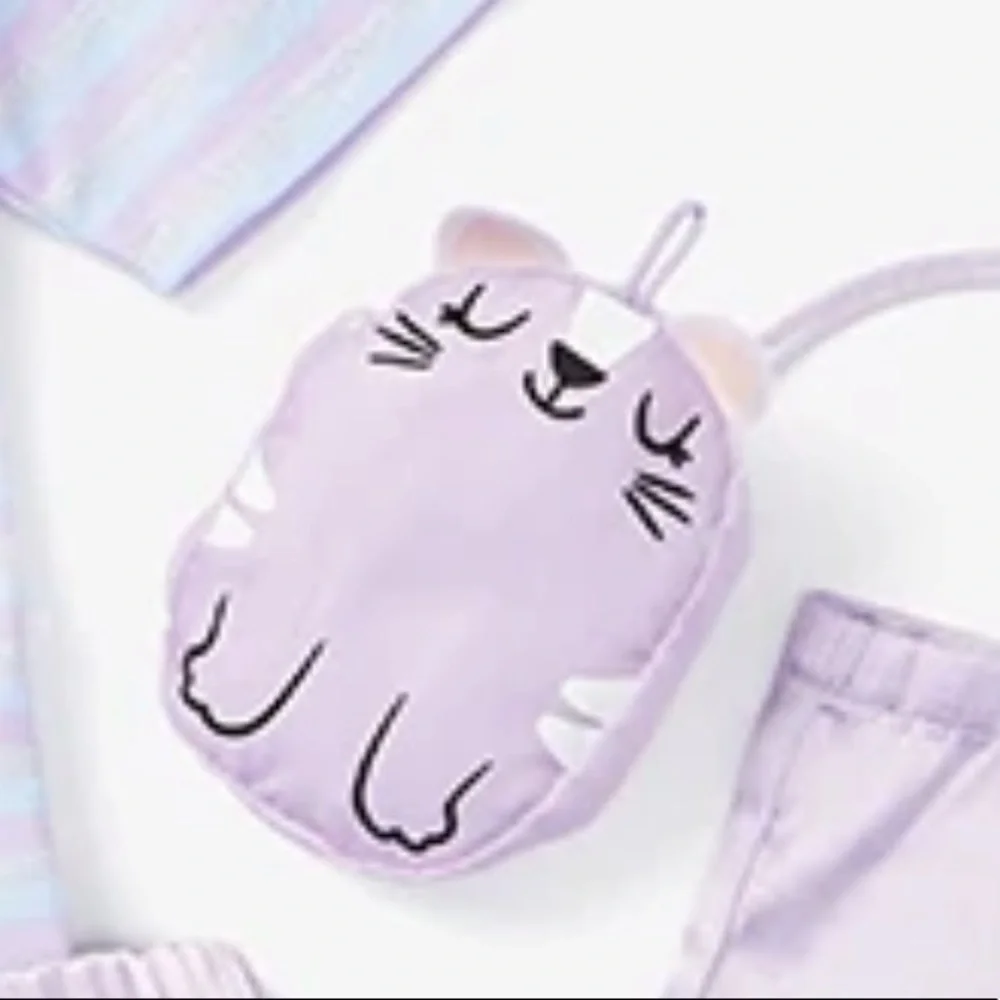 NWT  justice girl chillin cat & pajama bag sz 6 youth silky purple - Picture 4 of 4
